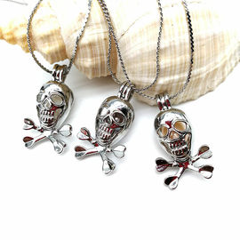 DIY Fashion Skull Silver Plated Pearl Locket Pendant Necklace